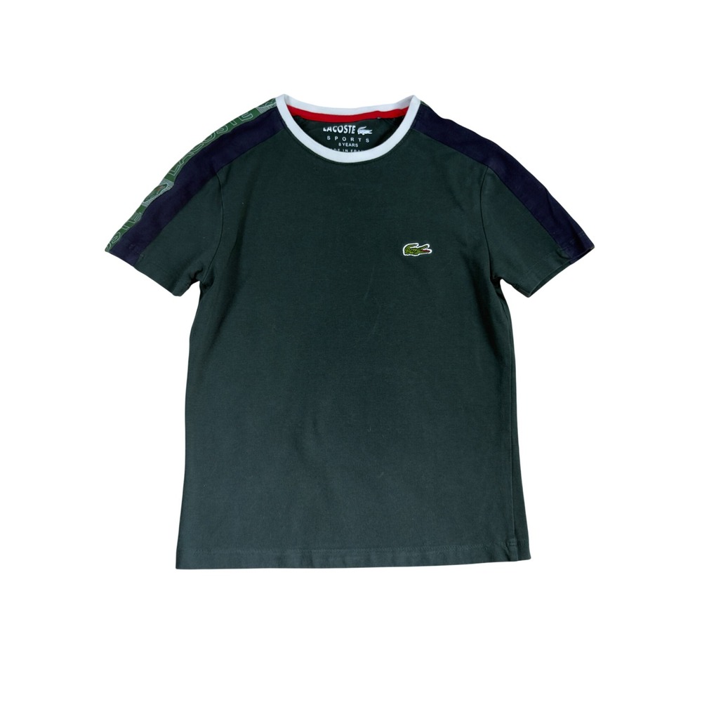 Lacoste Sport Boys Green Logo Tape Sleeve T-Shirt Size 8 Years Made in France